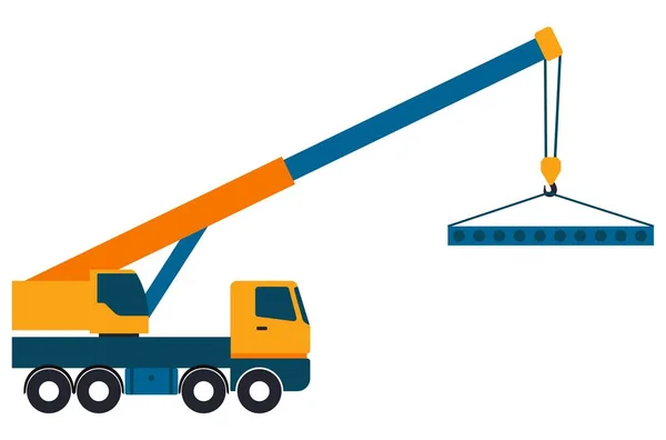Crane Truck View Side Isolated White Background Construction Vehicle Vector — Stock Vector