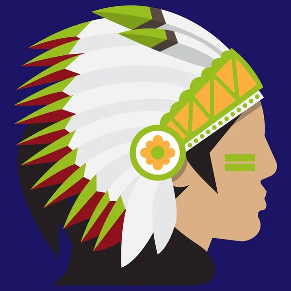 プロファイルの羽を持つアパッチ族インディアンの頭 — ストックベクタ