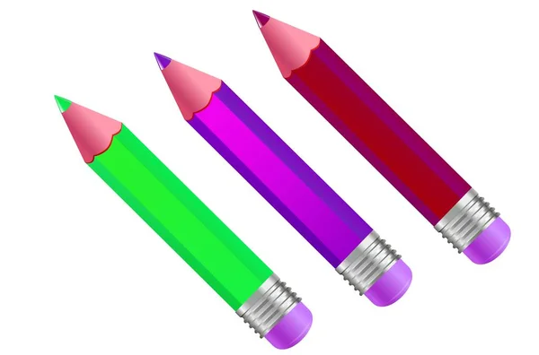 Trzy Krótkie Kolorowe Ołówki Wektor Ilustracja — Wektor stockowy