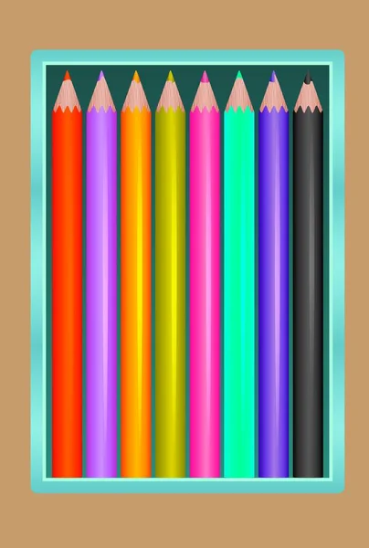 框中的彩色铅笔套装 — 图库矢量图片