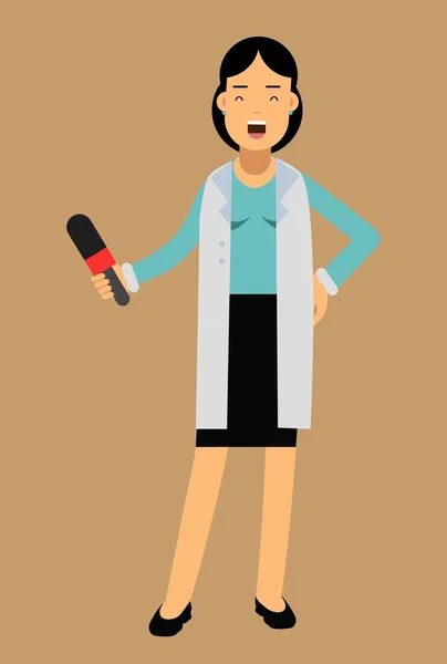Молода Жінка Журналістка Мікрофоном — стоковий вектор