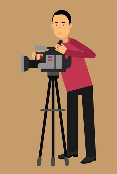 Middle Aged Man Professional Video Camera — Stock Vector