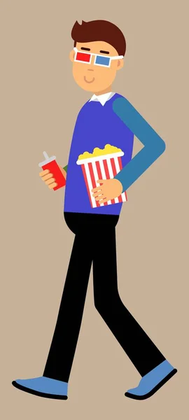 Homme Avec Pop Corn Est Venu Cinéma — Image vectorielle