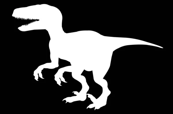 Bílá Dinosaurus Silueta Černém Pozadí — Stockový vektor