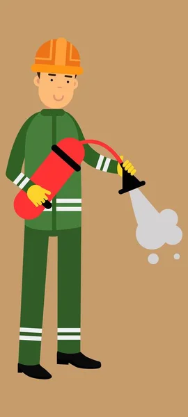 Pompier Uniformă Verde Stingător Incendiu — Vector de stoc