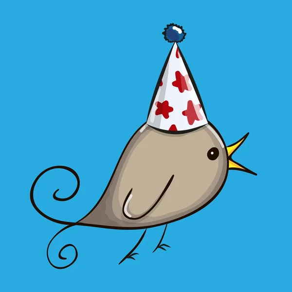 Pássaro Dos Desenhos Animados Chapéu Festa — Vetor de Stock