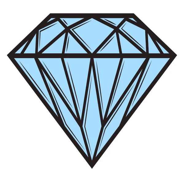 Azul Diamante Esboçado Com Facetas Pretas — Vetor de Stock