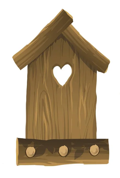 Birdhouse Legno Con Foro Forma Cuore — Vettoriale Stock