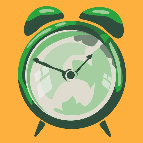 Reloj Verde Reloj Despertador Acuarela Dibujo — Vector de stock