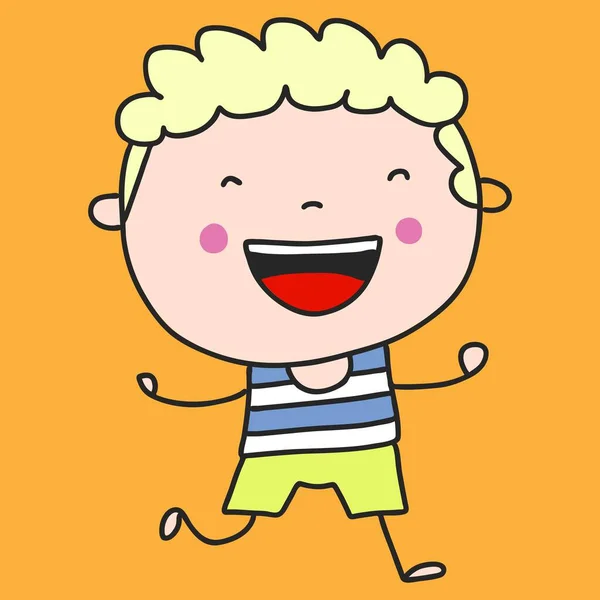 Drawing Joyful Blond Boy — Stock Vector