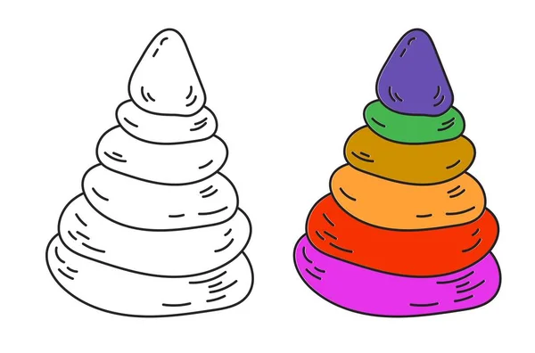 Disegno Colorazione Multicolore Del Giocattolo Della Piramide — Vettoriale Stock