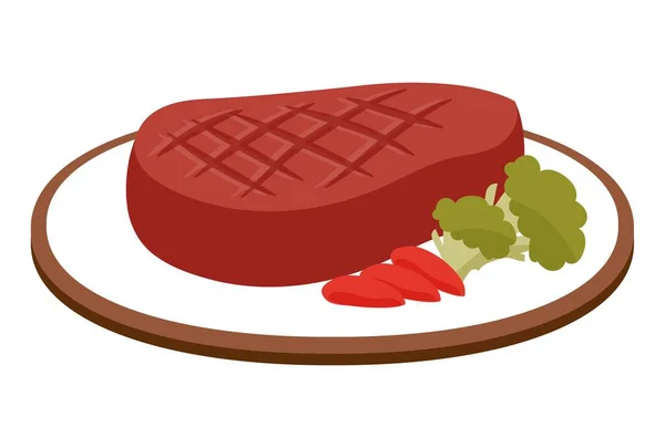 Plate Meat Steak Garnish — Stock Vector