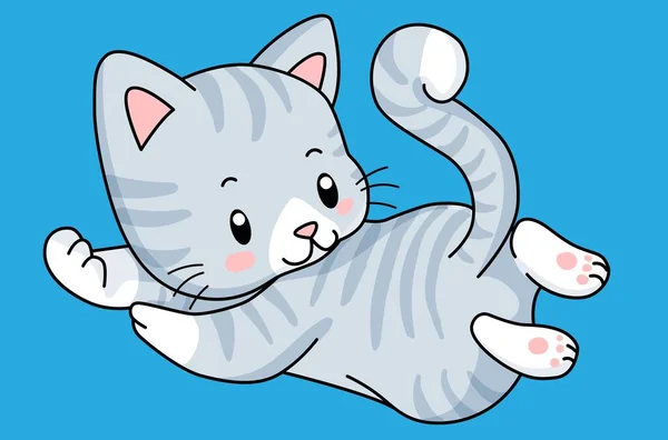 Gray Striped Kitten Blue Background — Stock Vector
