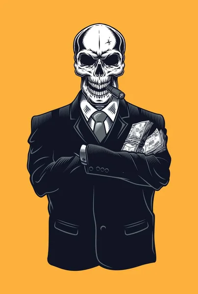 Esqueleto Masculino Num Terno Com Charuto — Vetor de Stock