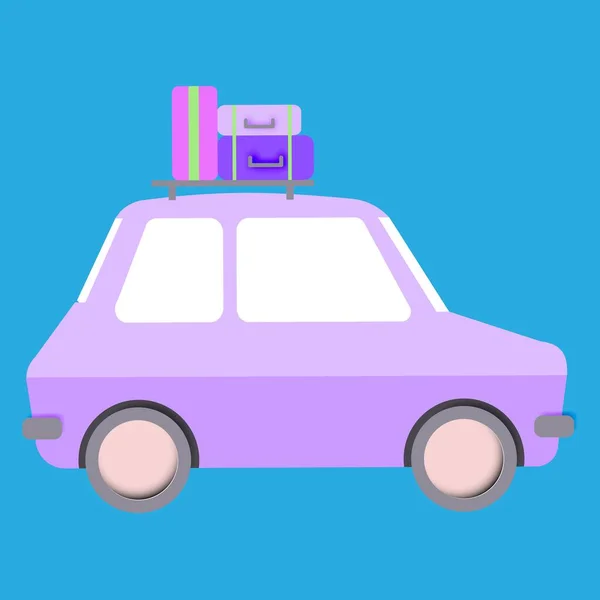后备箱上装有行李箱的紫色客车 — 图库矢量图片