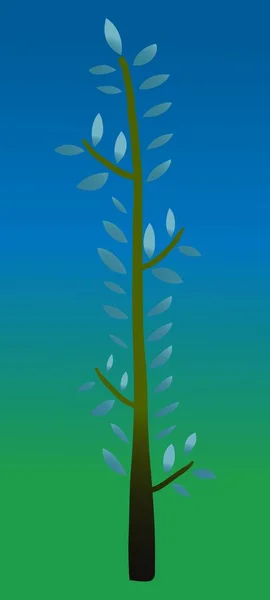 Einfacher Hoher Baum Auf Blauem Hintergrund — Stockvektor