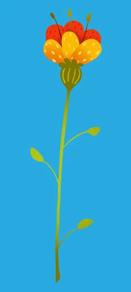 Rot Gelb Einfache Blume Auf Blauem Hintergrund — Stockvektor