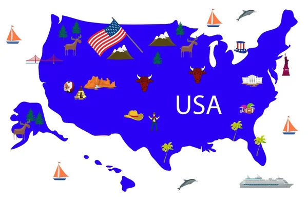Mapa Usa Symbolami Krajów — Wektor stockowy