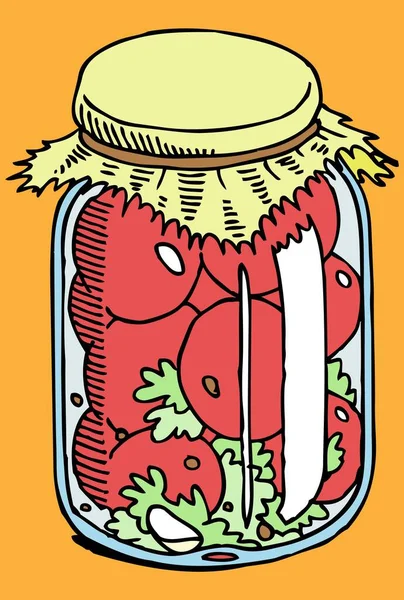 Jar Tomatoes Canning Vector Illustration — Stock Vector