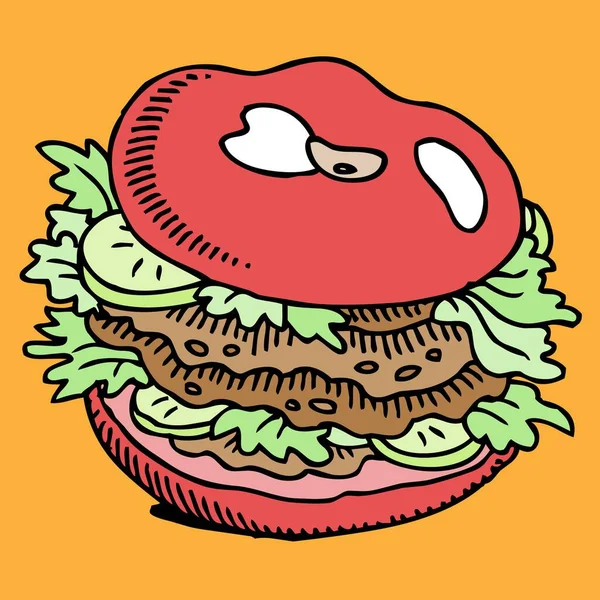Hamburger Sałatą Kotletową Pomidorem — Wektor stockowy