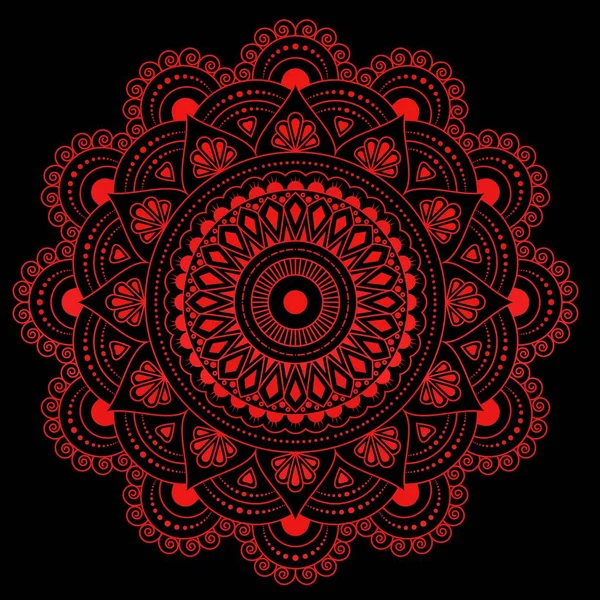 Red Ornament Mandala Black Background — Stock Vector