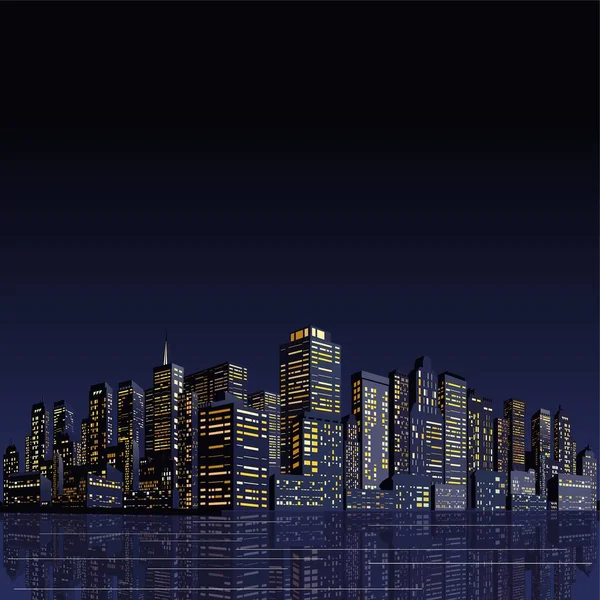 Noche Ciudad Rascacielos Vector Ilustración — Vector de stock
