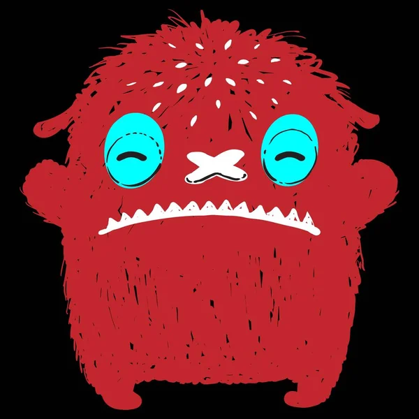 Rojo Shaggy Monstruo Mal Vector Ilustración — Archivo Imágenes Vectoriales