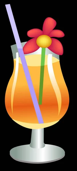 Cocktail Verre Avec Paille Fleur — Image vectorielle