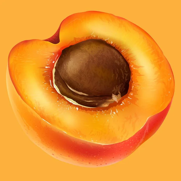 オレンジ色のバックグラウンドのカットでジューシーな熟した桃の一部 — ストックベクタ