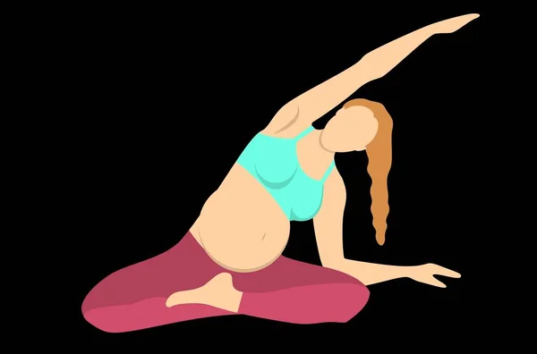 Chica Embarazada Haciendo Yoga Suelo — Vector de stock