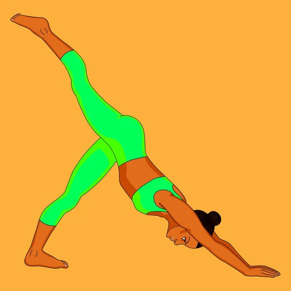Mujer Uniforme Verde Haciendo Yoga — Vector de stock