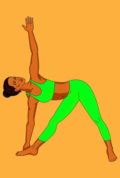 Mujer Uniforme Verde Haciendo Yoga Asana — Vector de stock