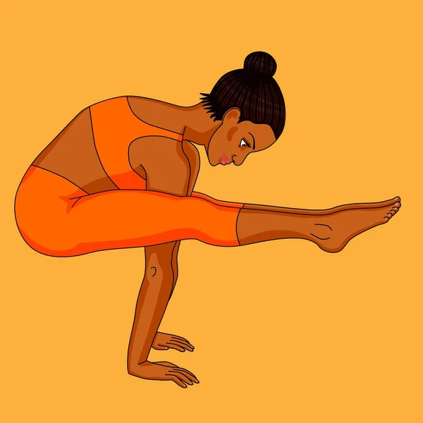 Mujer Uniforme Naranja Haciendo Yoga Pie Manos — Vector de stock