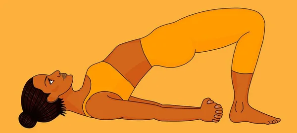 Mujer Yoga Naranja Fondo Asana — Vector de stock