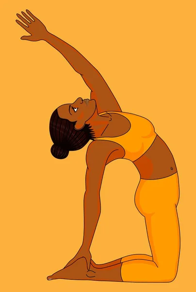Frau Yoga Orange Hintergrund Asana — Stockvektor