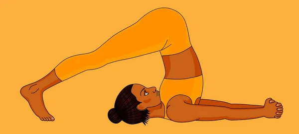 Frau Yoga Orange Hintergrund Asana — Stockvektor