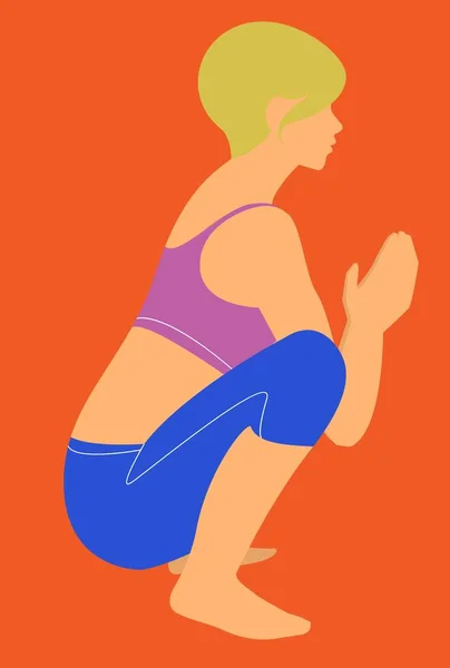 Женщина Йога Позирует Корточках Векторной Иллюстрации — стоковый вектор