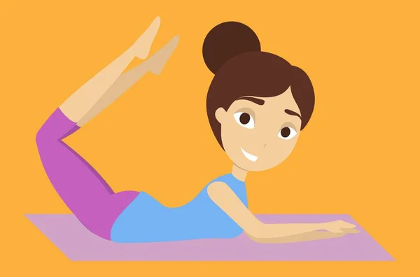 Mujer Haciendo Yoga Acostada Una Alfombra — Vector de stock