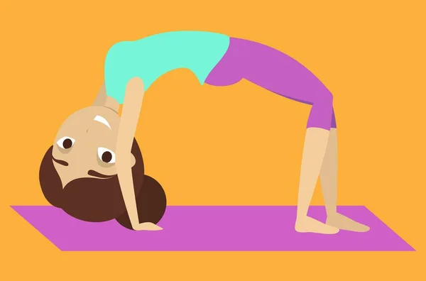 Femme Faisant Yoga Sur Pont Tapis — Image vectorielle