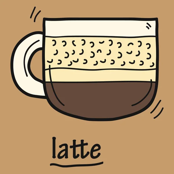 Tasse Latte Coffee Auf Braunem Hintergrund — Stockvektor