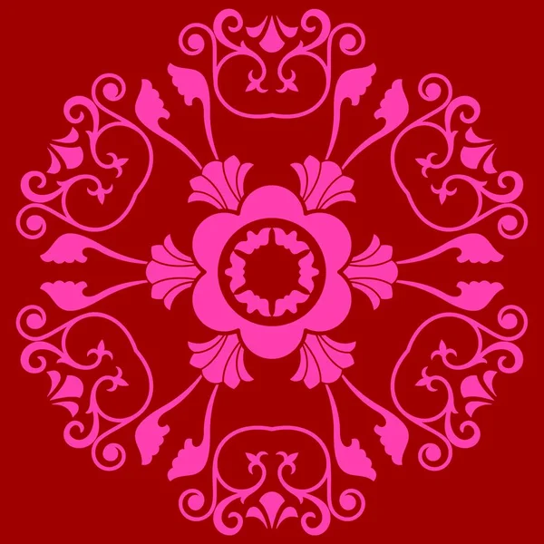 Pink Snowflake Ornament Pattern Red Background — Stock Vector