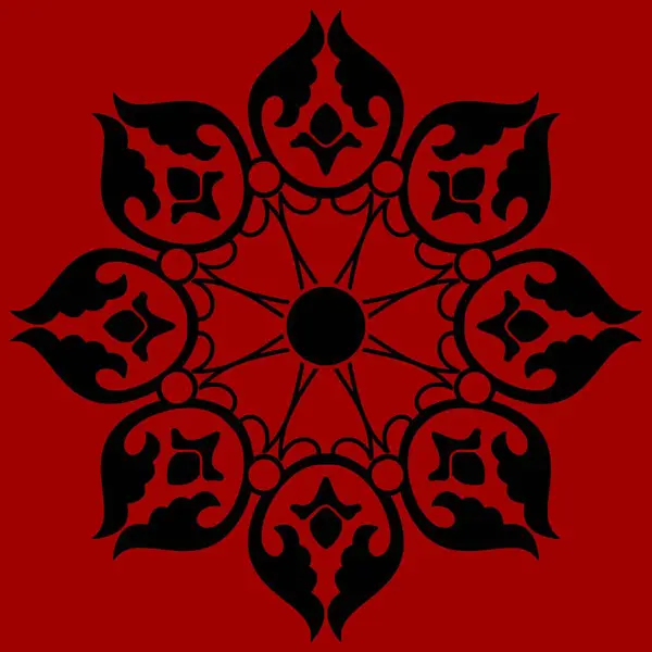 赤い背景に黒いスノーフレークの装飾パターン — ストックベクタ