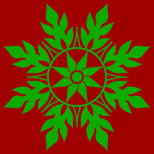 Patrón Adorno Copo Nieve Verde Sobre Fondo Rojo — Archivo Imágenes Vectoriales
