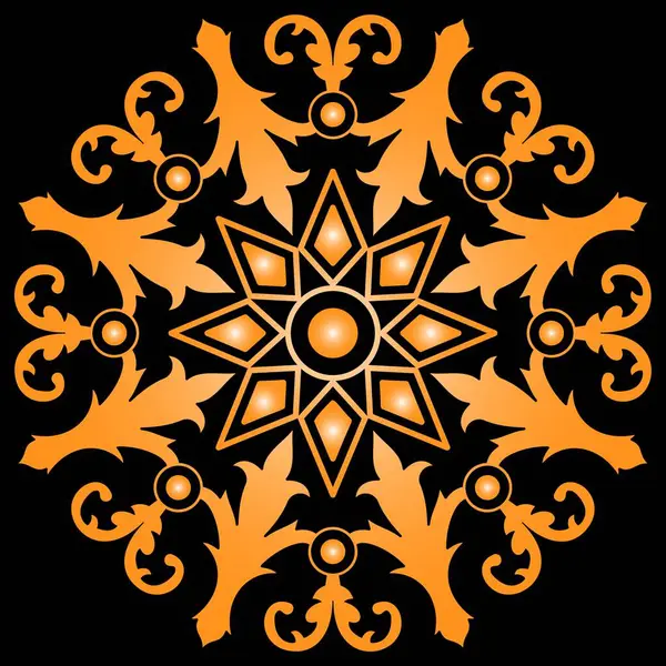 Orange White Snowflake Ornament Pattern Black Background — Stock Vector