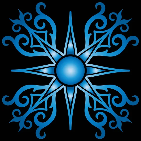 Синий Белый Узор Снежинки Черном Фоне — стоковый вектор