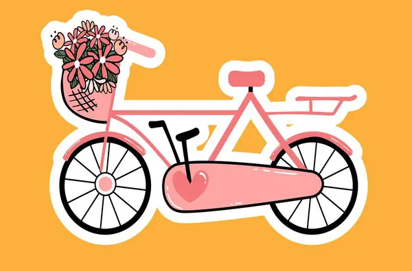 Bicicleta Rosa Con Una Cesta Flores — Vector de stock