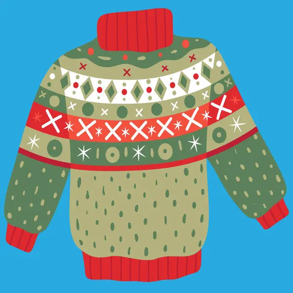 Weihnachten Rotgrüner Pullover Mit Schneeflocken lizenzfreie Stockillustrationen