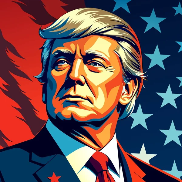 Волевое Лицо Трампа Фоне Флага Стоковая Иллюстрация