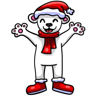 Çok mutlu bir Noel kutup ayısının dijital çizimi