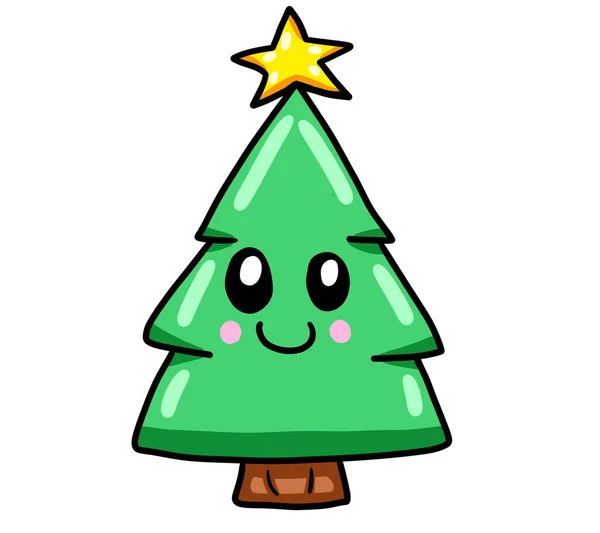 Digital Illustration Cartoon Christmas Tree Emoticon — Stock Photo, Image